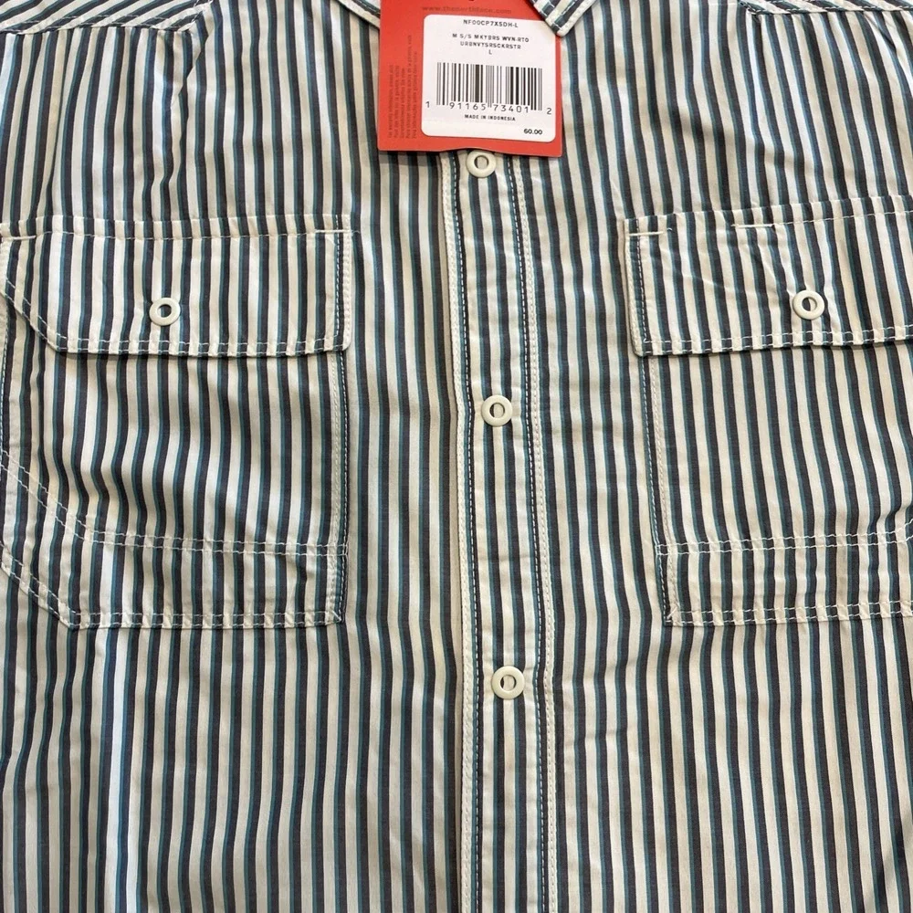 NWTThe North Face‎ Shirt Mens Large Outdoor Camp Snap Front Striped Short Sleeve
